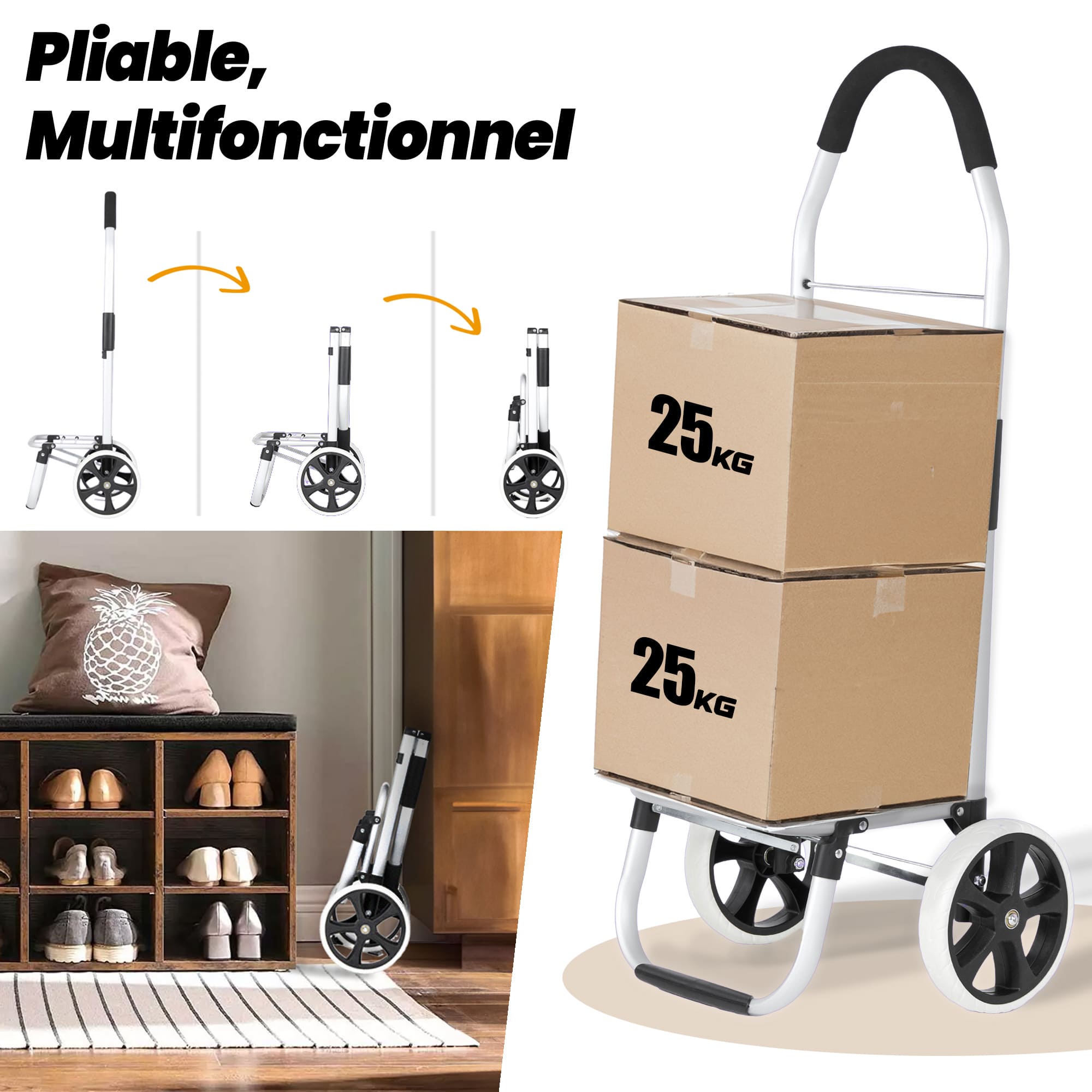 Chariot de courses Eskey pliable et multifonction